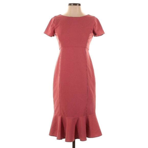 Paper Crown Anthro Maternity Sheath Ruffle Hem Midi Dress in Dusty Rose Pink M - Picture 3 of 8
